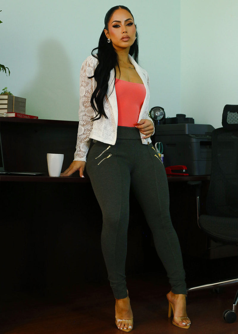Long Sleeve Zip Up Lace Jacket White