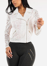 Long Sleeve Zip Up Lace Jacket White