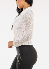Long Sleeve Zip Up Lace Jacket White
