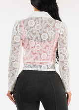 Long Sleeve Zip Up Lace Jacket White