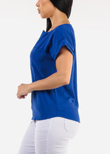 Casual Short Sleeve Vneck Blouse Royal Blue