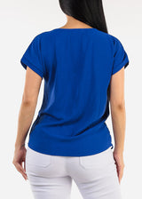 Casual Short Sleeve Vneck Blouse Royal Blue
