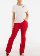 Short Sleeve Round Neck Stretchy Blouse White