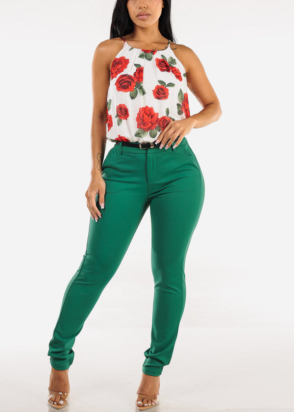 Sleeveless Floral Pleated Blouse Ivory