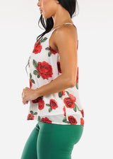 Sleeveless Floral Pleated Blouse Ivory