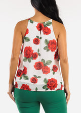 Sleeveless Floral Pleated Blouse Ivory