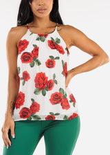 Sleeveless Floral Pleated Blouse Ivory