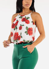 Sleeveless Floral Pleated Blouse Ivory