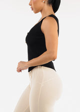 Sleeveless Scoop Neck Rib Knit Top Black