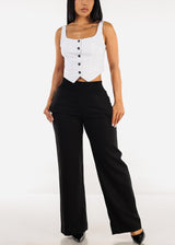 Sleeveless Button Up Linen Crop Top White