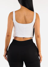 Sleeveless Button Up Linen Crop Top White
