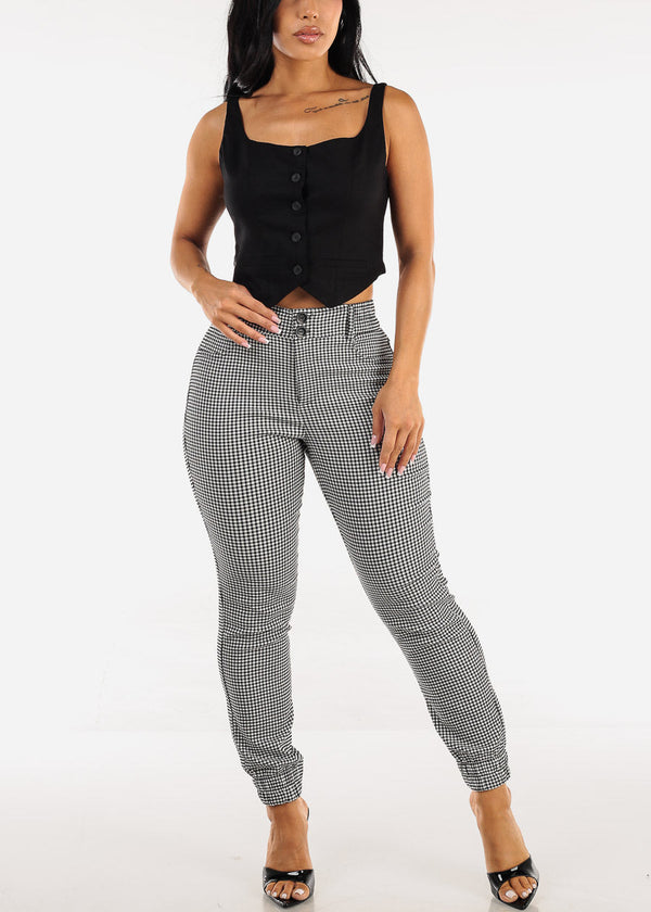 Sleeveless Button Up Linen Crop Top Black