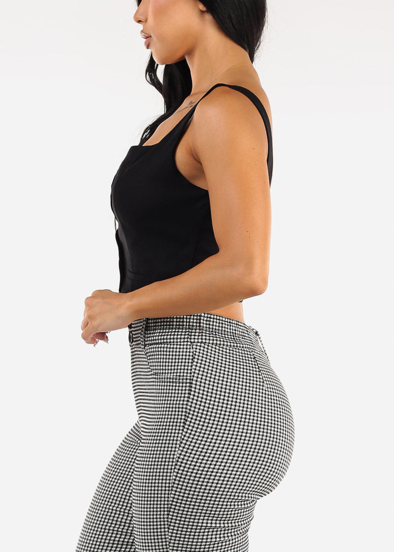 Sleeveless Button Up Linen Crop Top Black