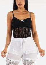 Sleeveless Floral Lace Thong Bodysuit Black