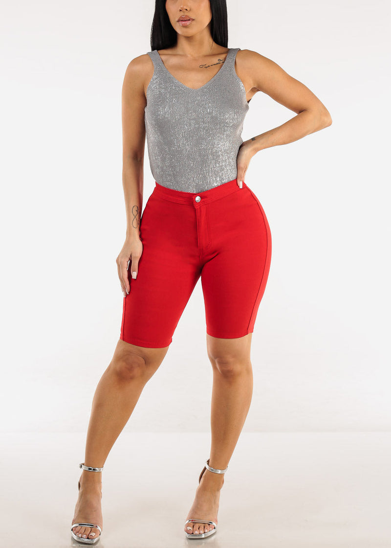 Sleeveless Metallic Vneck Knitted Top Silver