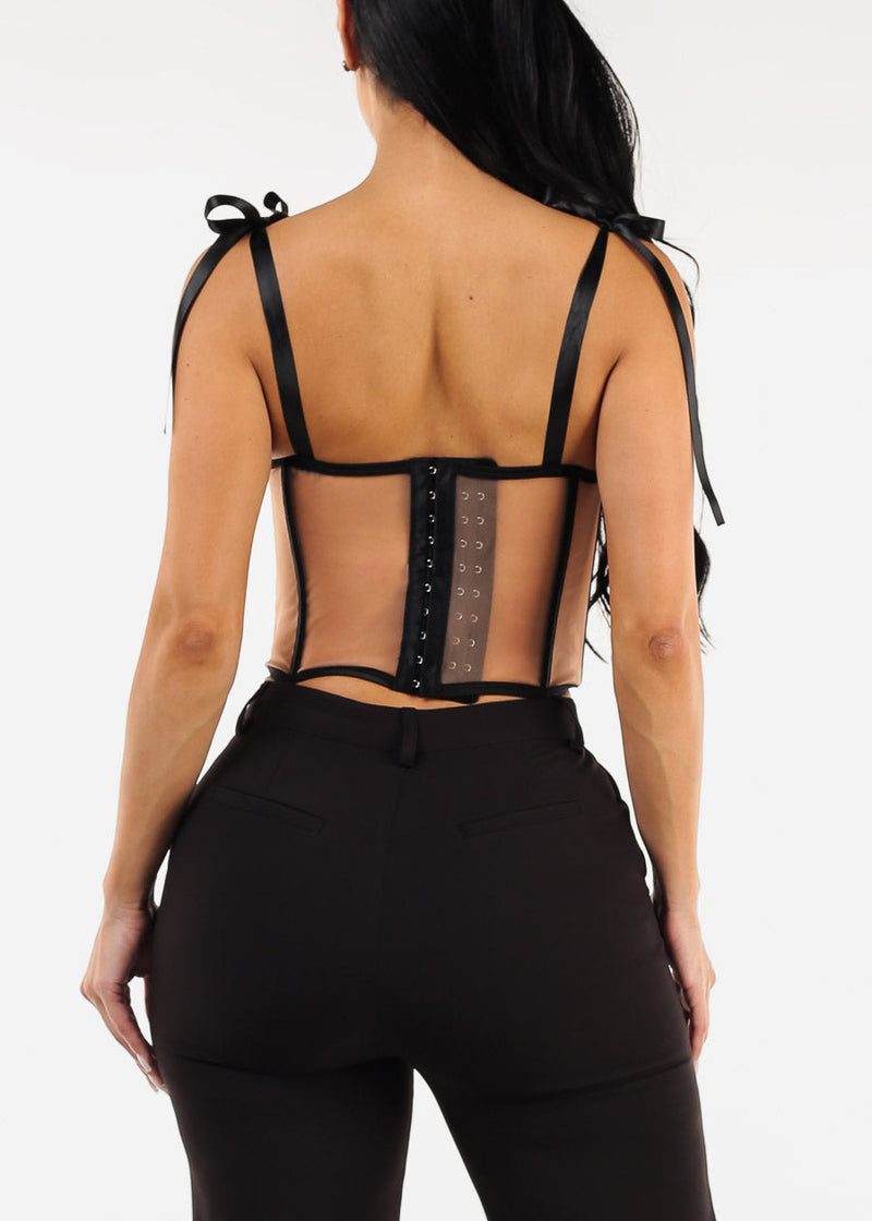 Sleeveless Tie Up Corset Bustier Cami Top Nude