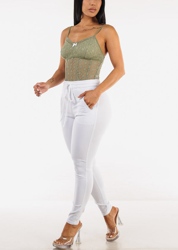 Sleeveless Floral Lace Thong Bodysuit Sage