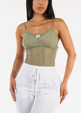 Sleeveless Floral Lace Thong Bodysuit Sage