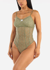Sleeveless Floral Lace Thong Bodysuit Sage