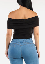 Stretchy Off Shoulder Crop Top Black