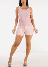 Sleeveless Metallic Vneck Knitted Top Light Pink