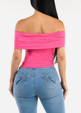 Stretchy Off Shoulder Crop Top Pink