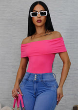 Stretchy Off Shoulder Crop Top Pink