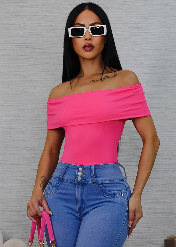Stretchy Off Shoulder Crop Top Pink