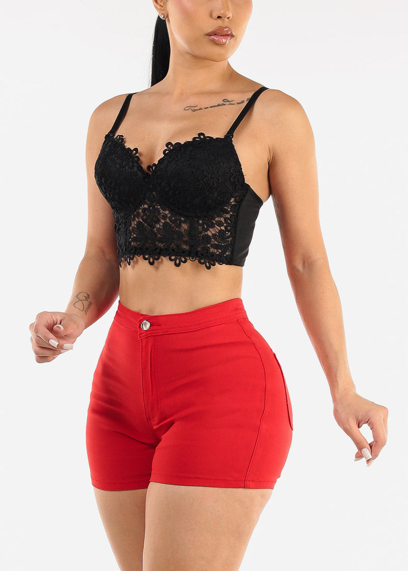 Sleeveless Black Floral Lace Bustier Crop Top
