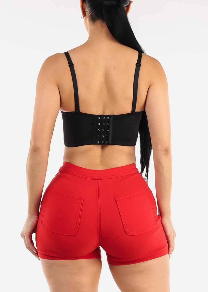 Sleeveless Black Floral Lace Bustier Crop Top
