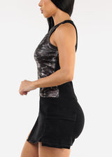 Sleeveless Metallic Animal Print Top Black