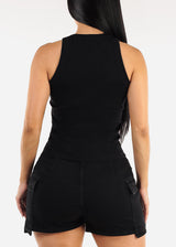Sleeveless Metallic Animal Print Top Black