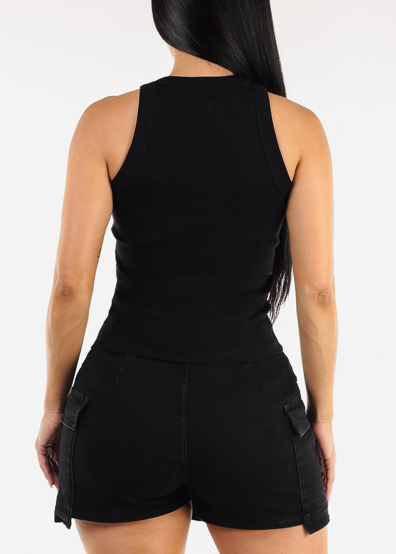 Sleeveless Metallic Animal Print Top Black