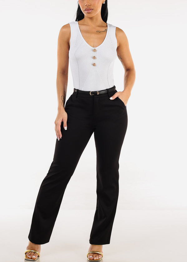 Sleeveless Scoop Neck Rib Knit White Top