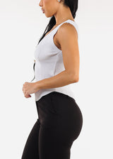 Sleeveless Scoop Neck Rib Knit White Top