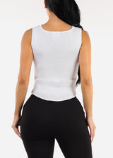 Sleeveless Scoop Neck Rib Knit White Top