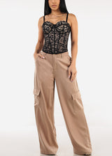 Sweetheart Neckline Floral Lace Corset Top Black