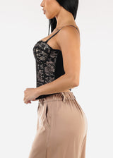 Sweetheart Neckline Floral Lace Corset Top Black