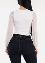 Mesh Long Sleeve Seamless Crop Top White