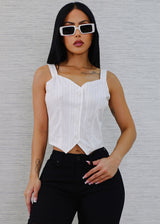 Sleeveless  Button Up Stripe Vest Top White