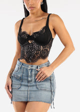 Sleeveless Sweetheart Neckline Lace Crop Top Black