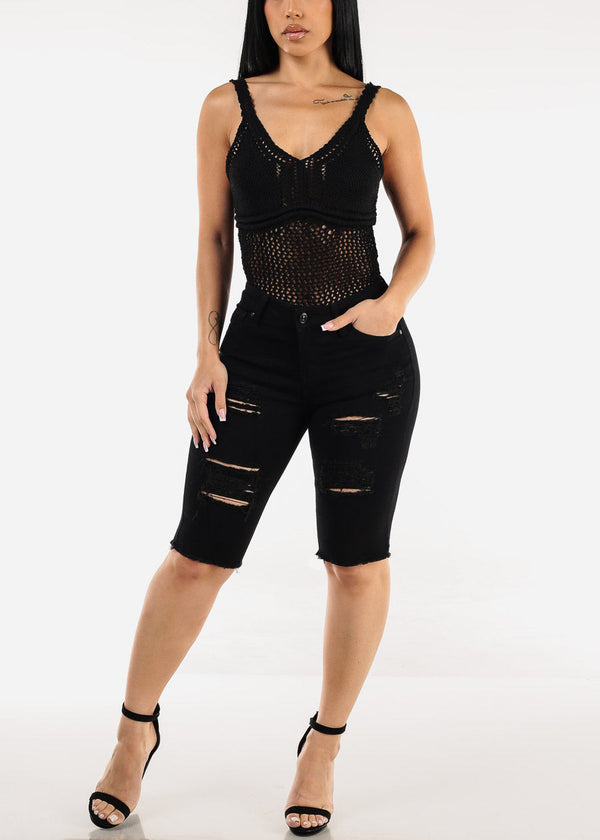 Sleeveless Crochet Top Black