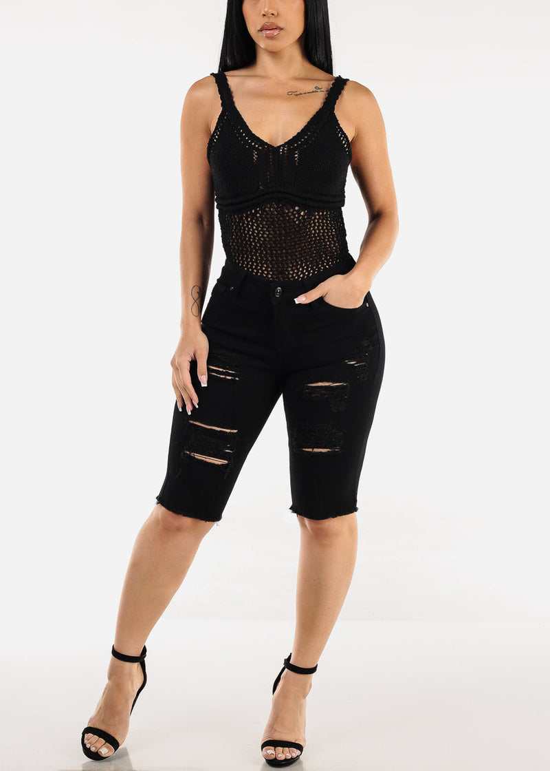 Sleeveless Crochet Top Black