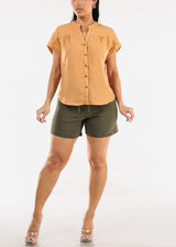 Short Sleeve Button Up Linen Blouse Ginger