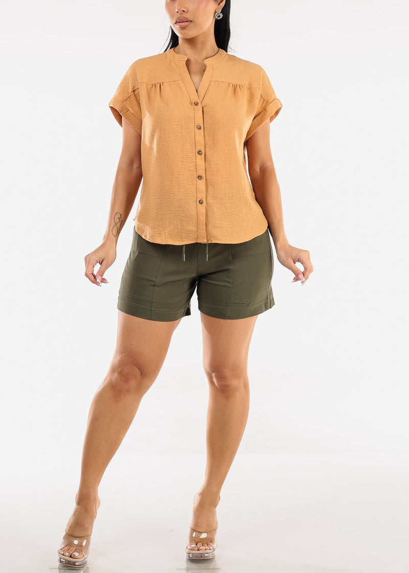 Short Sleeve Button Up Linen Blouse Ginger