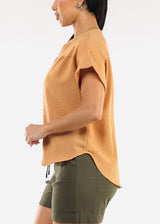 Short Sleeve Button Up Linen Blouse Ginger