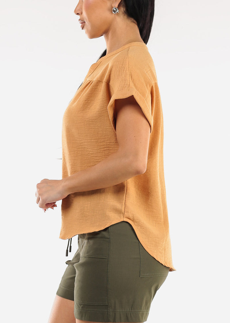Short Sleeve Button Up Linen Blouse Ginger