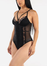 Sleeveless Black Lace Thong Bodysuit