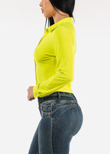 Long Sleeve Button Up Cropped Collared Blouse Lime