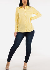 Long Sleeve Button Down Twill Collared Blouse Yellow